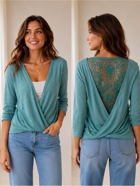 Maurices‎ Turquoise Lace Detail Top Sz M